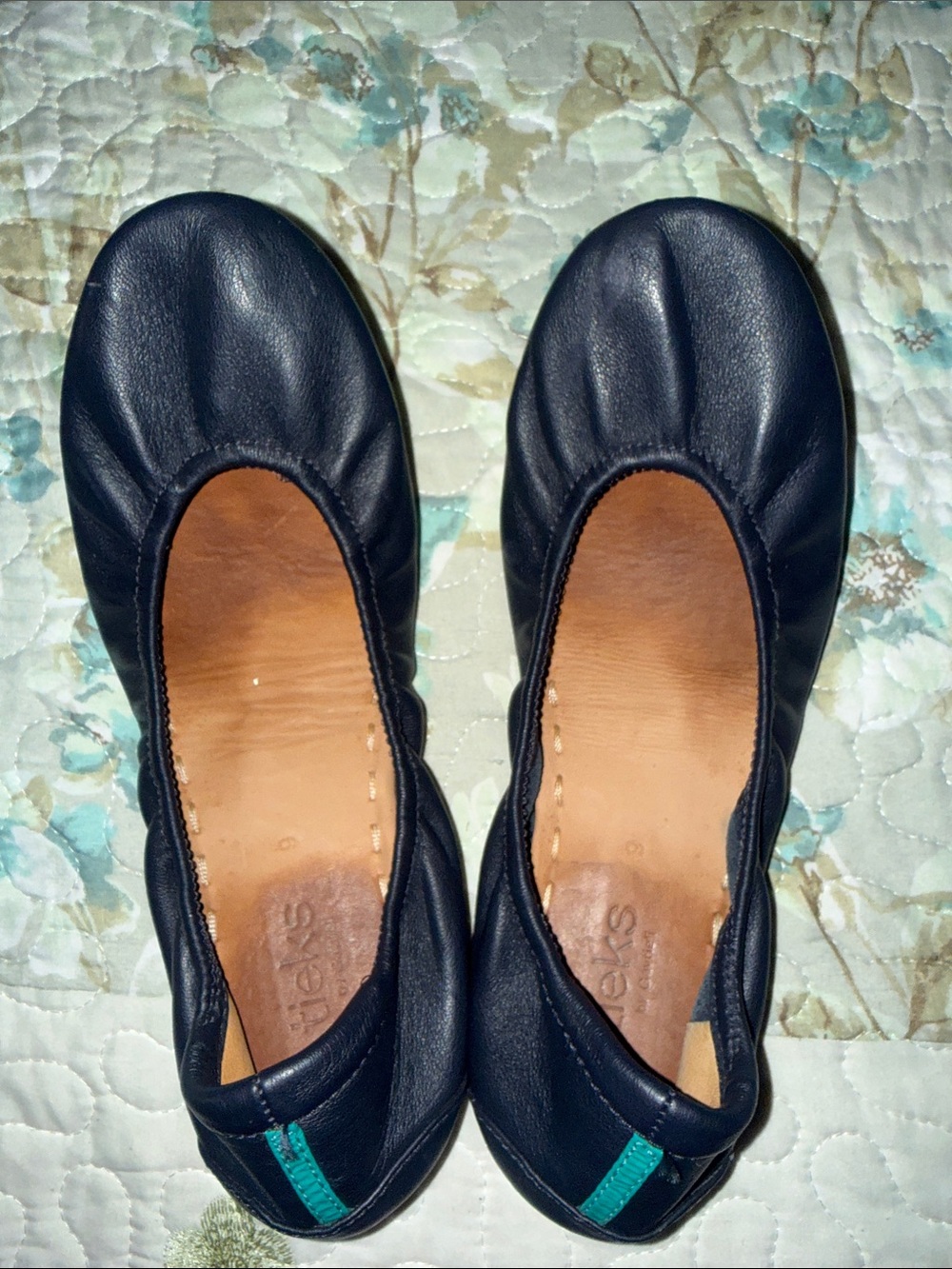 Tieks Navy Leather Ballet Flats with Teal Heel Tab - Picture 4 of 8